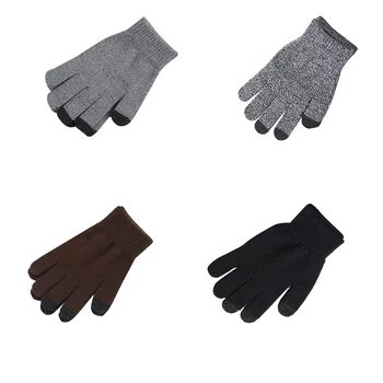 

Women Men Knit Touch Screen Mittens Couple Autumn Winter Wool Plush Velvet Warm Full Finger Anti-slip Thick Warm Gloves