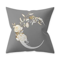 Decorative 45x45 Letter Gray Cushion Customizable Polyester Throw Pillow White Yellow Flowers Pillowcase Nordic Home Decor 3