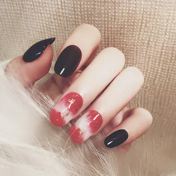 

24pcs/box full cover oval head Fake Nails press on Color Rendering Mid-length False Nails for Women Decoration Nail tips glue