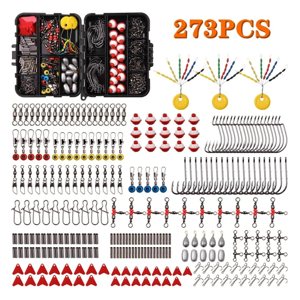 

273Pcs Fishing Accessories Kit With Fishing Swivels Hooks Sinker Weights Slides Beans Float Bobbers Carp Fishing Tackle Box