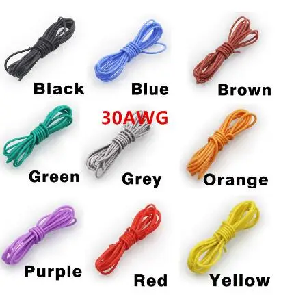 

5m/lot 16.4ft 30 AWG Flexible Silicone Wire RC Cable 11/0.08TS Outer Diameter 1.2mm Electronic Wire Conductor DIY Electrical