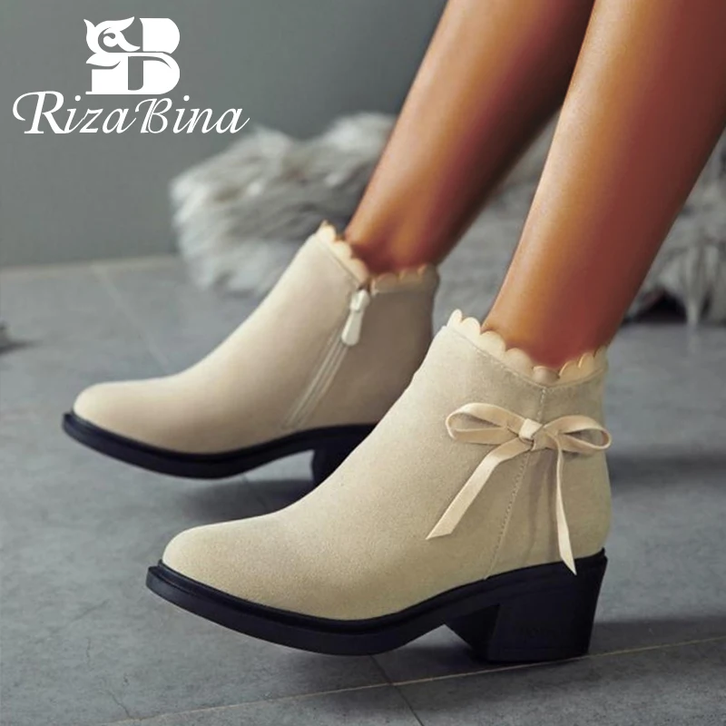 RizaBina/женские ботильоны; женские зимние ботинки на высоком каблуке; Теплая обувь на меху; женская обувь на молнии с бантом и оборками; размеры 34-43