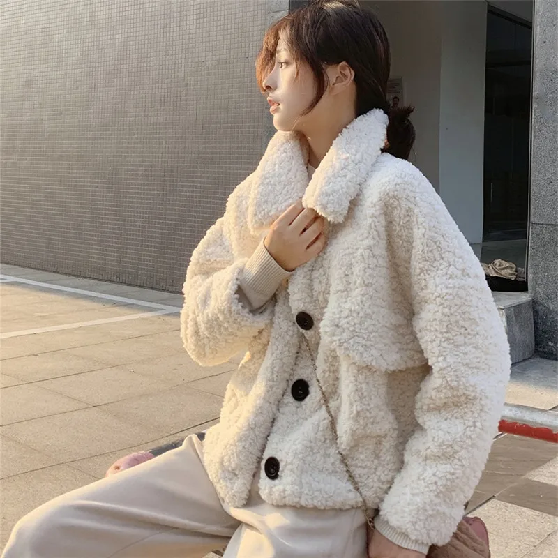 New Lamb Fur Jacket Women's Short Winter Korean Loose Plush Fur One-piece Top Thick Faux Fur Fashion Wild Casual Simple