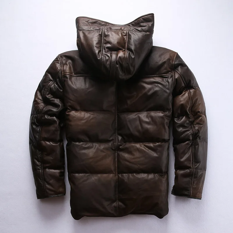 50% OFF AH-909 Read Description! quality super warm genuine sheep skin duck down leather jacket mens sheep leather duck down coat