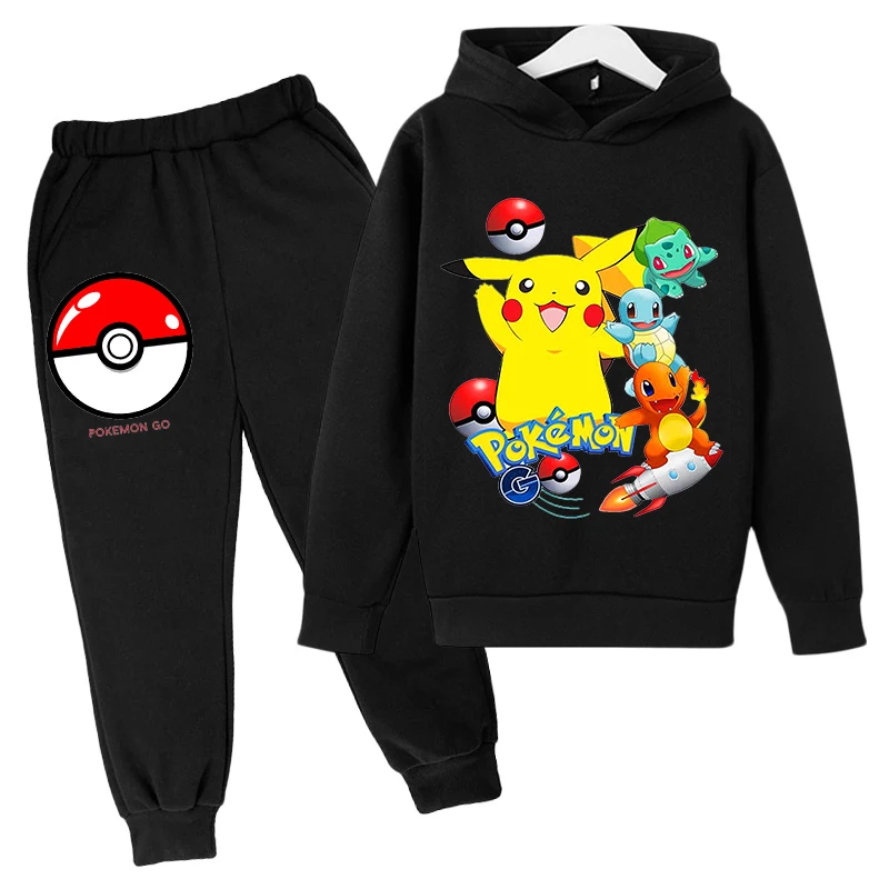 Sudadera con capucha de Pokémon para conjunto de ropa de algodón para niño, sudadera de 2 piezas para de 4 a 14 años, novedad de otoño|set de ropa| -