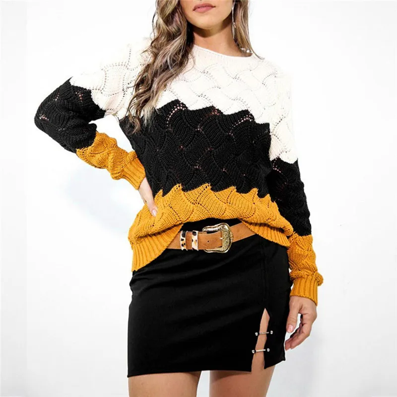Pullovers Women Sweater Fashion Casual Slim Fit Long Sleeve Stripe O-neck Knit Truien Dames Pull Femme Hiver Mode 2019 | Женская одежда
