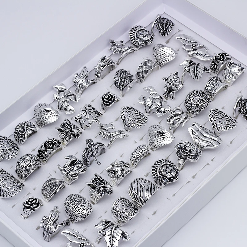 Wholesale 25pcs/Lots Vintage Mix Style Anmial Flower Rings For Women Party Gift Jewelry