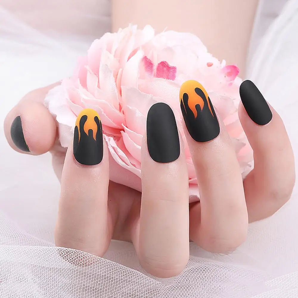 24 шт поддельные ногти пламенный дизайн патч DIY Дизайн ногтей самоклеющиеся накладные наклейки для ногтей украшения легко носить поддельные советы для дизайна ногтей