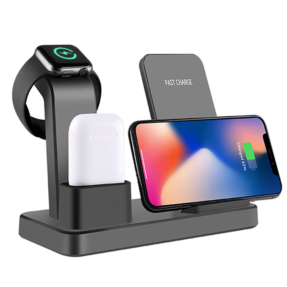 3 в 1 Беспроводное зарядное устройство Быстрая зарядка для iPhone 8 X XS Max XR Apple Watch 4 2