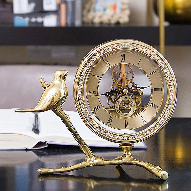 Vintage Horloge de table pour la décoration intérieure, oiseau doré
