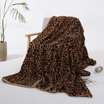 

Leopard Print Bed Blanket Double Layer Faux Rabbit Fur Fluffy Blankets Bed Winter Bedspreads Plaid for Sofa Couch
