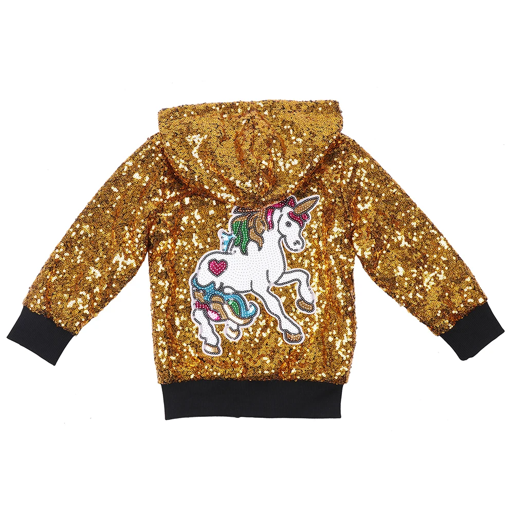 Блестящая куртка с капюшоном и блестками для девочек цвет радуги Черная