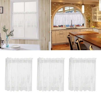 

4Pcs Embroidered Elegant Voile Sheer Partition Privacy Short Small Window Tiers Curtains European Flowers 74x61cm White