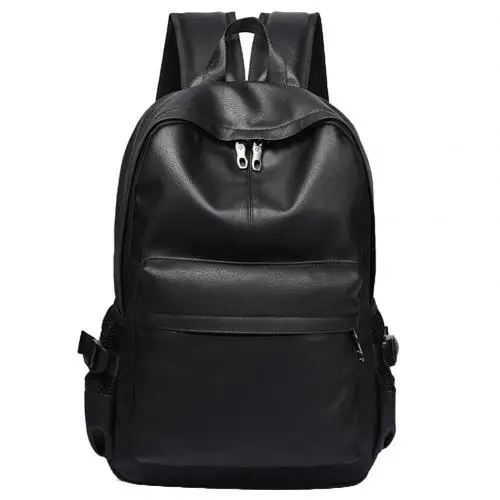 Черный Mochilas Повседневная мода Мужчины искусственная кожа Водонепроницаемый Школьный рюкзак высокого качества однотонные на молнии дорожная сумка - Цвет: Черный