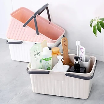 

Plastic Hand Basket Portable Bath Room Solid Color Storage Baskets With Handle Household Storage Tools Storage Basket