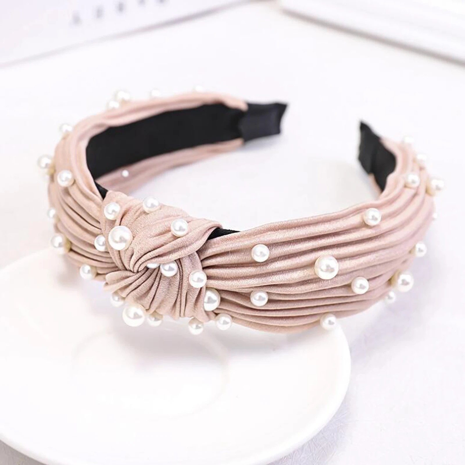 New Fashion Fresh Headband Women Pearls Hairband Striped Cloth High Quality Turban Autumn Hair Accessories Wholesale