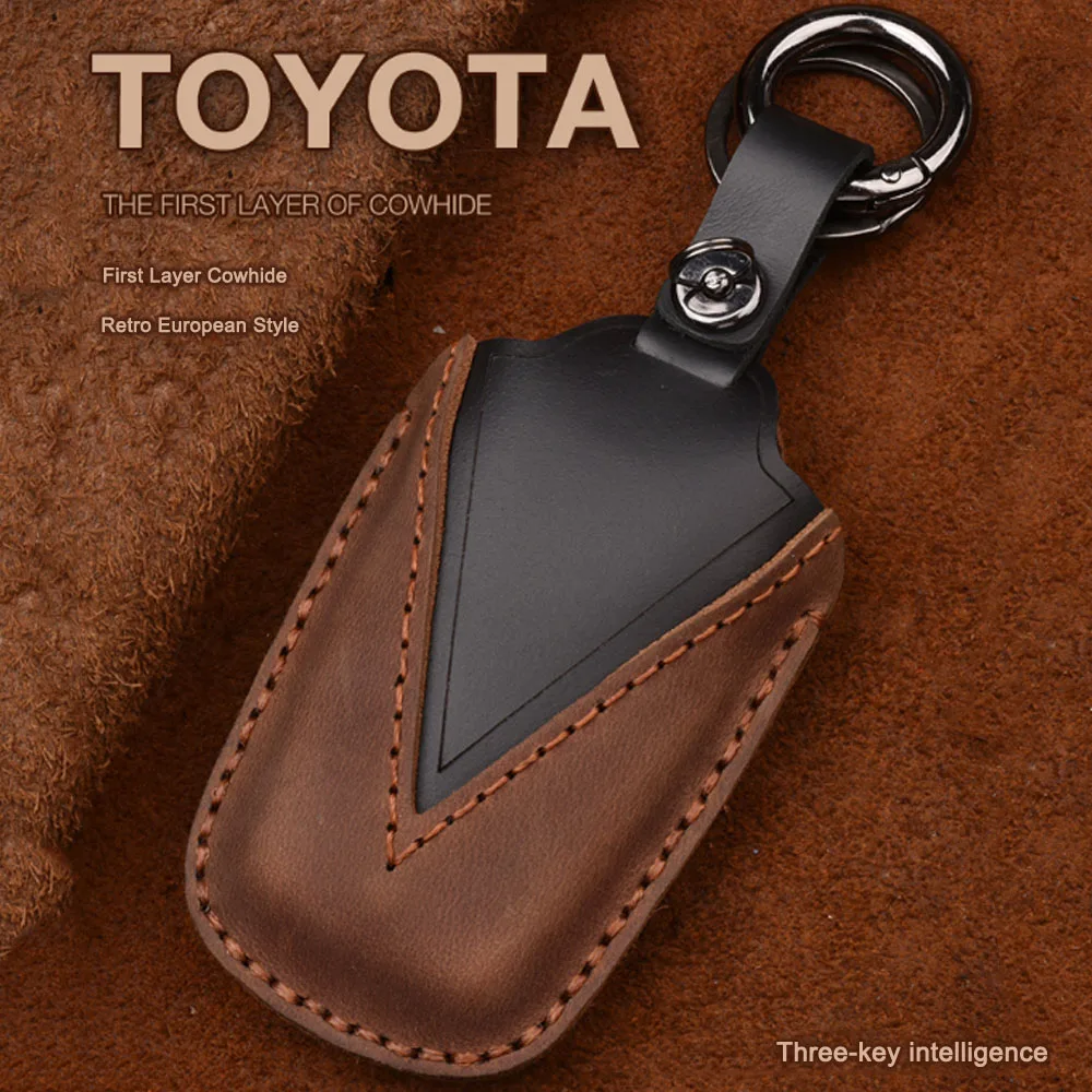 Кожаный чехол для автомобильного ключа, брелок, подходит для Toyota Camry Prado CHR Prius Corolla RAV4, дистанционный ключ, ключница, 3 кнопки, чехол