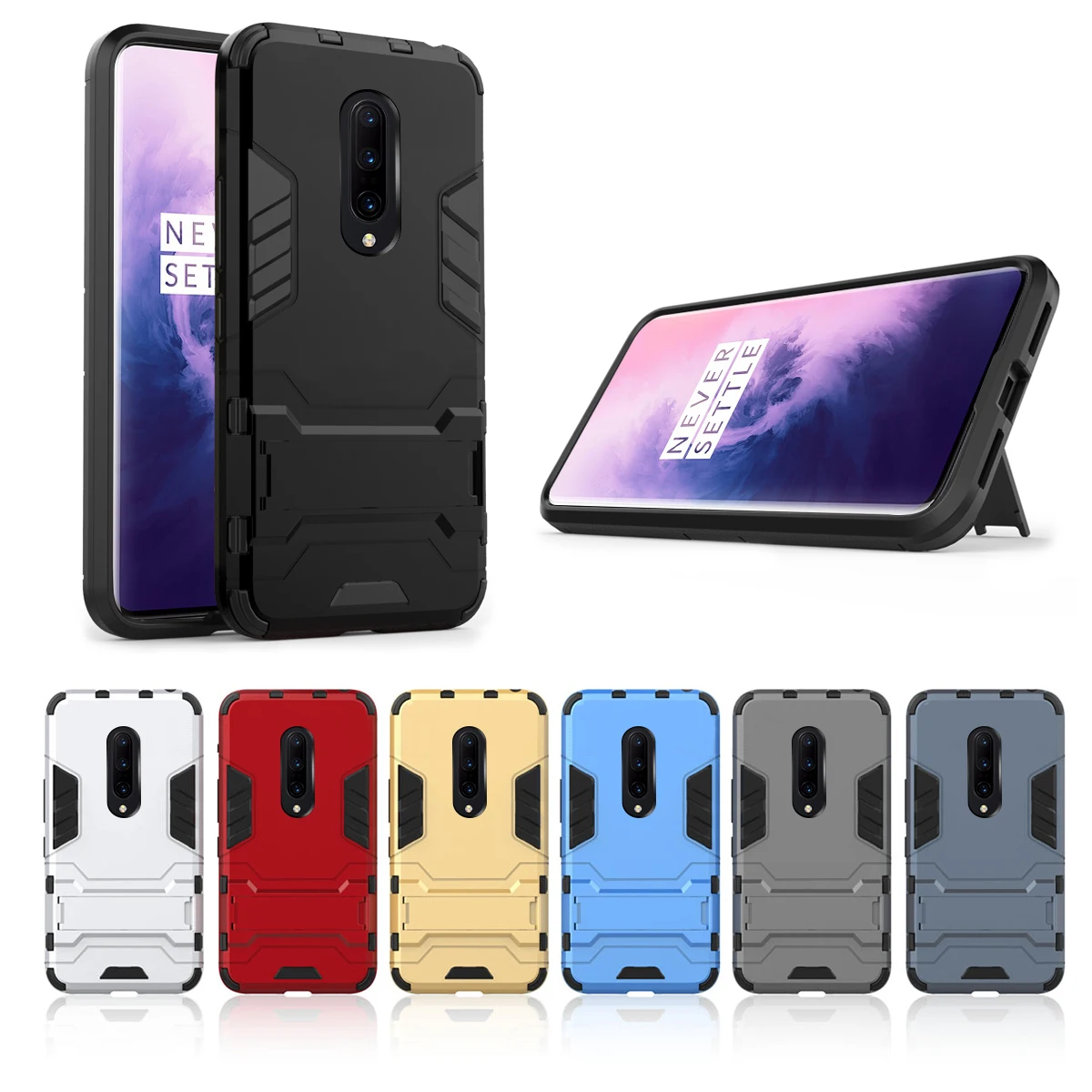 Для OnePlus 7 Pro 7 6T задний двухслойный чехол из ТПУ+ PC гибридный чехол противоударный защитный чехол с защитой от царапин с подставкой Fundas