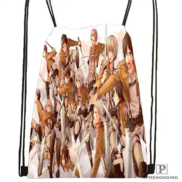 Drawstring Backpack Пользовательские Eren Jaeger Shingeki No Kyojin Аниме походная сумка на шнурке милый рюкзак дети ранец(черная спина) 31x40 см#2018612-01-30 - Цвет: Drawstring Backpack