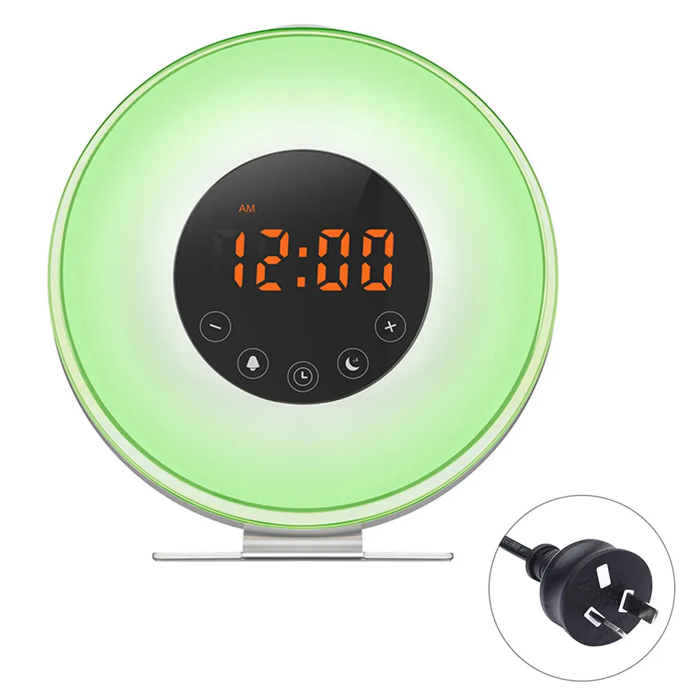 AU Plug LED Digital Alarm Clock Lamp Night Light Snooze/Sunset FM Radio Memory Function FM Radio Touch Control Alarm EU/US/UK/AU Plug - Color: AU Plug