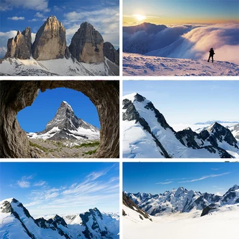 

Nitree Stone Cave Cloud Snow Mountain Peak Fog Winter Blue Sky Backdrop Photo Studio Props Photography Background Vinyl