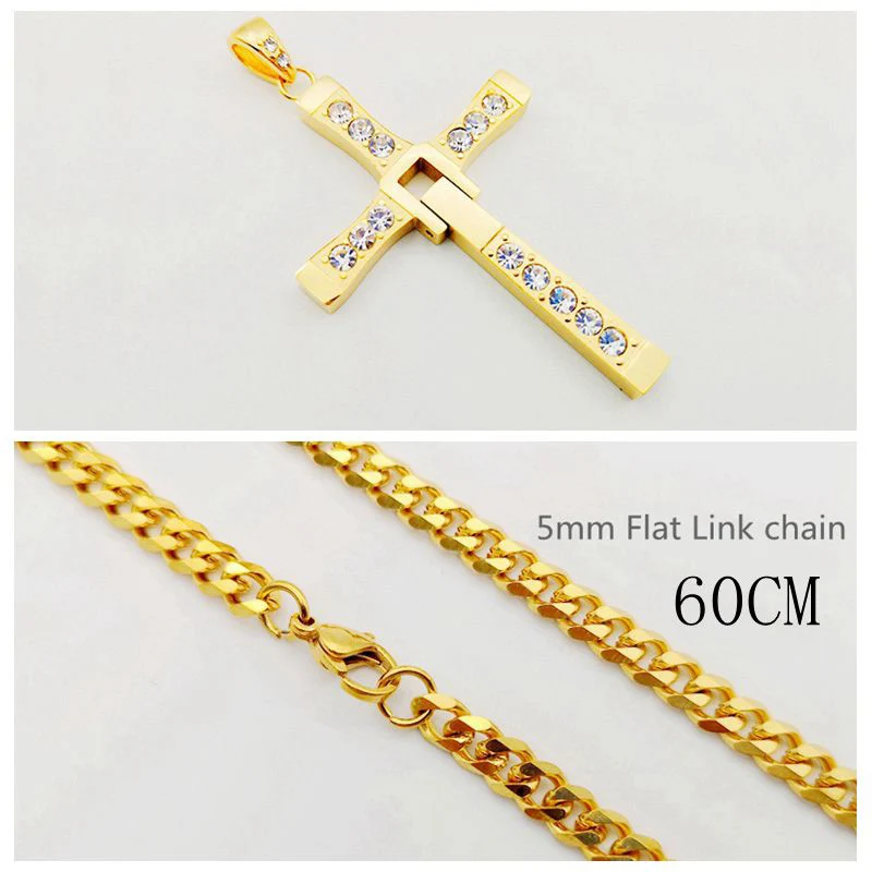 G Twist chain 60cm Новые Форсаж(Fast furious 8 в стиле «хип-хоп» ожерелье кулон крест Доминика Торетто Топ 316 из нержавеющей стали с кристальная подвеска для мужчин CAGF0128 - Окраска металла: G Twist chain 60cm
