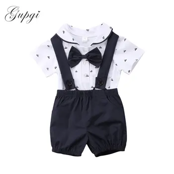 

0-24M Newborn Infant Baby Boys Clothes Set Gentleman Boys Suit Bow Shirts Bib Pants Party Christmas Outfits Summer