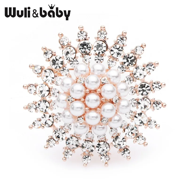 Wuli& baby, стразы, жемчуг, Подсолнух, броши для женщин, свадебная брошь из сплава, булавки, подарки