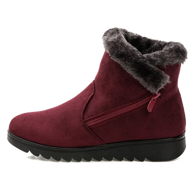 Wine Red Женские зимние ботинки; теплые короткие плюшевые зимние ботильоны на меху; женская замшевая обувь на молнии на платформе размера плюс; Женская Удобная обувь; Прямая поставка - Цвет: Wine Red