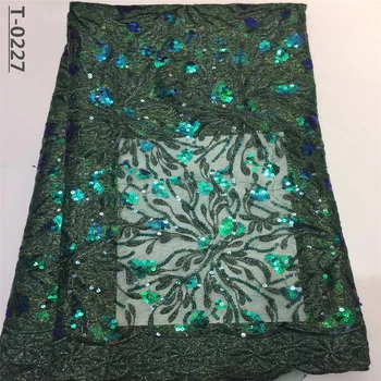 

2019 high quality French Nigerian sequins net lace,African tulle mesh sequence lace fabric for party dress 5yards/lot