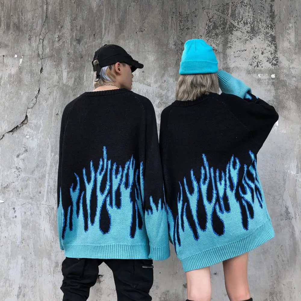 New Hip Hop O-Neck Mens Sweater Color Bloack Branches Print Couple Sweaters Oversize Pullover Loose High Street Harajuku Clothes 2