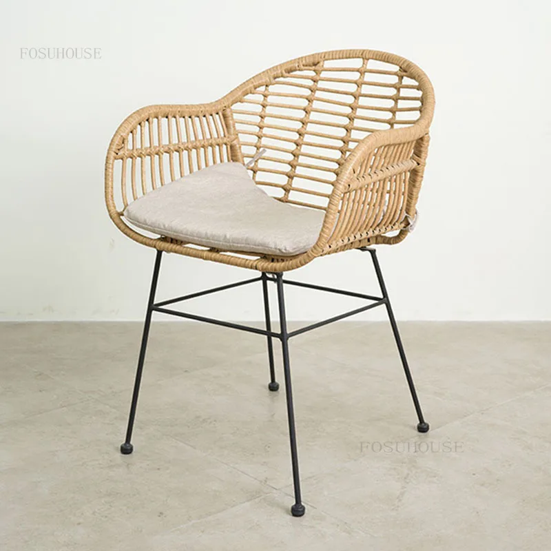 Nordic Living Room Sets Wrought Iron PE Rattan Woven Chair Leisure Home Balcony Outdoor Chair Living Room Furniture 2-piece Set