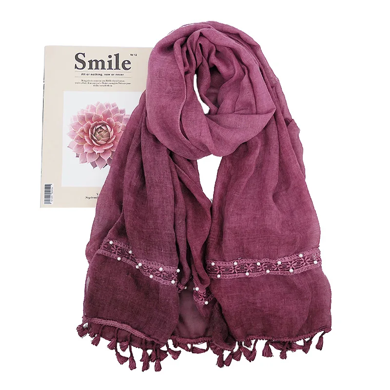 Хиджаб с кружевной кисточкой шарф простые бусины хлопковая повязка на голову