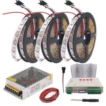

WS2812B WS2812 RGB Led Strip Lights Tape T-1000S SD Card Pixels RGB Led Controller DC5V Led Transformer Kit 5m 10m 15m 20m
