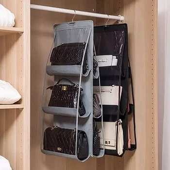 

6 Grids Bag Hanging Storage Holder Organizer Large Transparent Anti-dust Handbag Purse Storage Holder Waredrobe Organizador