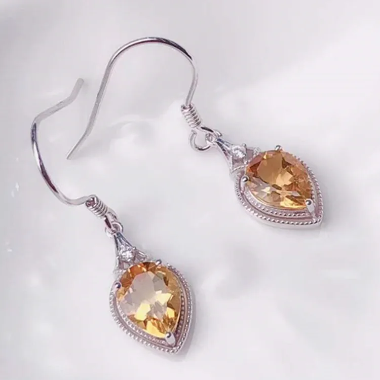 

925 Silver Inlaid Natural Yellow Crystal Earrings Elegant Generous Support Reinspection Quality Assurance