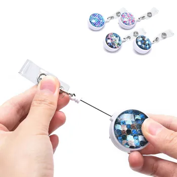 

1PCS Mermaid Scales Pattern Badge Reel Retractable Keychain IC Identification Card Pass ID Card Holder Keyring Key Chain