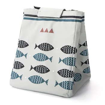 

Lunch Bag Oxford Cloth Container Handbag Food Pouch Tote Thermal Insulated Little Fish Pattern Storage Portable Large Capacity