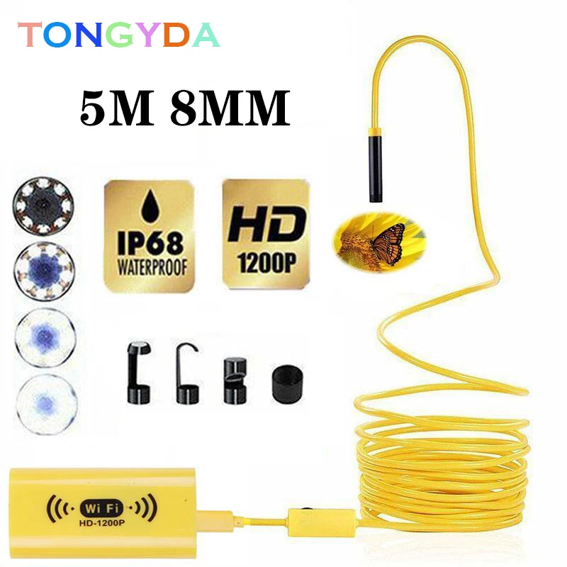 

WIFI Endoscope Borescope For Android IOS Iphone Endoscope Mini Waterproof Camera 8LED 8MM Hard Cable Wireless USB Endoscope