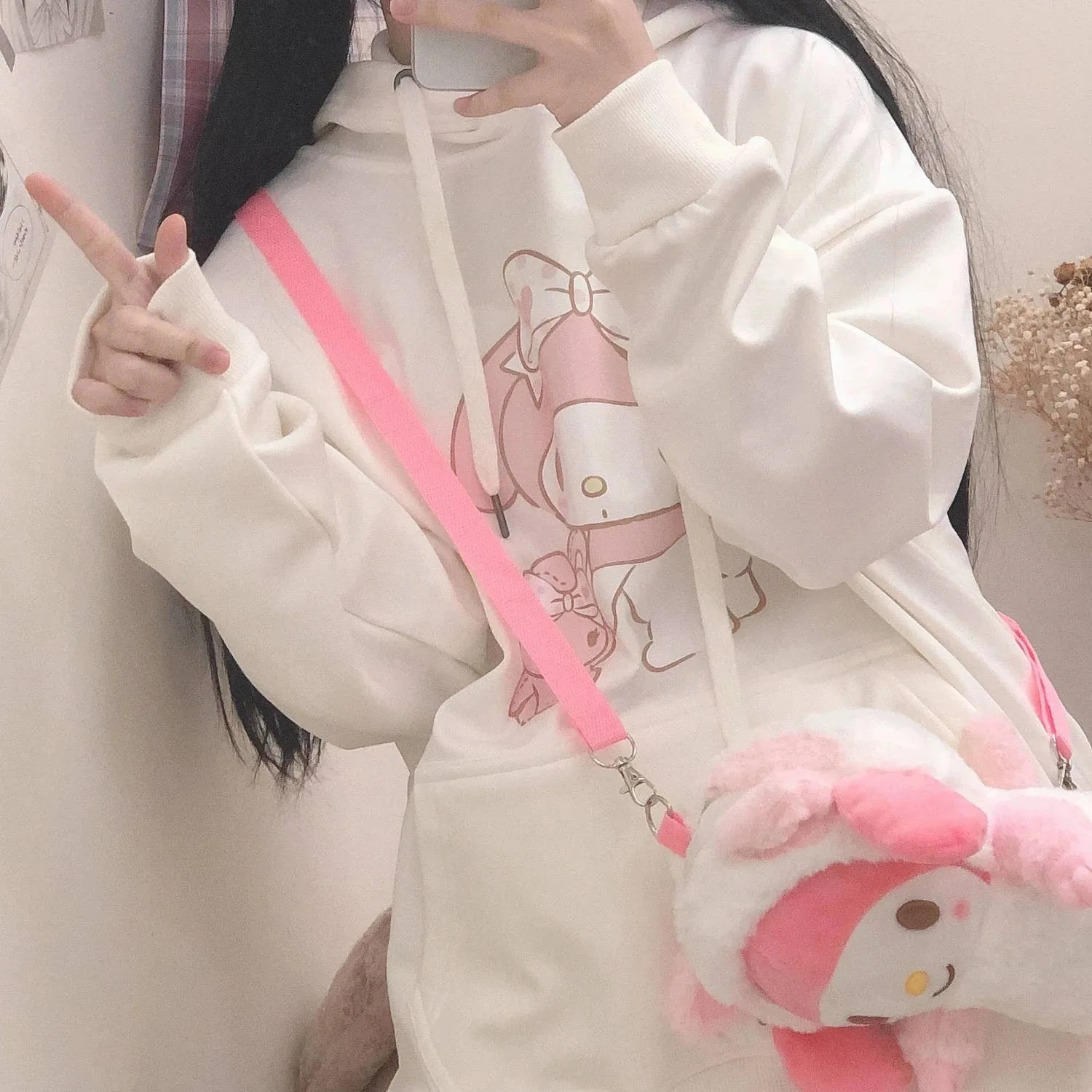 Japanese Sweet Hoodies for Girls Oversized Sweatshirt Clothes Spring Korean Cartoon Print Pullover Hoodie Sweatshirts Women