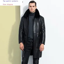 Зимняя мужская куртка из натуральной кожи, длинное пальто из овчины, винтажные Куртки из натуральной кожи, пальто из натурального меха, SWY-976