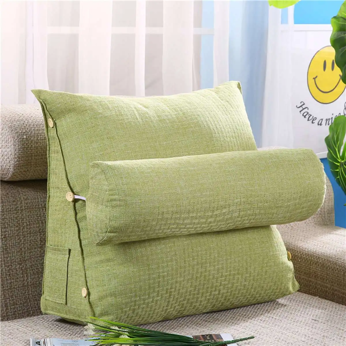 Кровать треугольная диванная Подушка под спину спинка подушка для офисного стула поддержка талии подушка шезлонг ТВ чтение Поясничный домашний декор - Цвет: Светло-зеленый