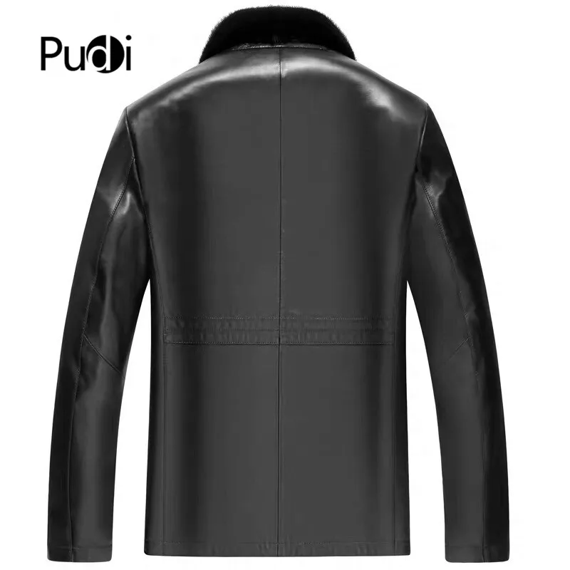 Мужская теплая куртка Pudi MT916 из натуральной овечьей кожи с ворсом внутри зимняя