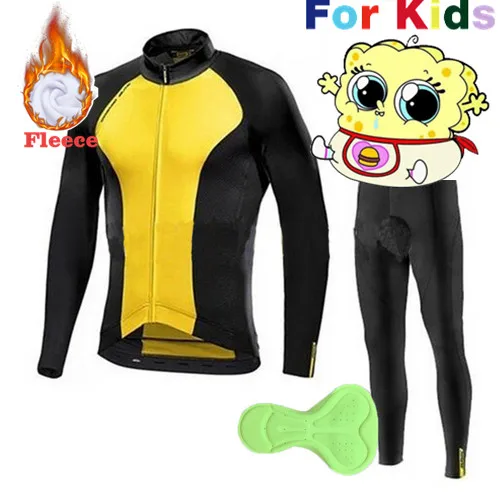 Mavic kids, флисовая одежда для велоспорта с длинным рукавом, команда Pro, комплект из джерси и штанов, детские длинные трикотажные изделия Ciclismo Maillot - Цвет: Цвет: желтый