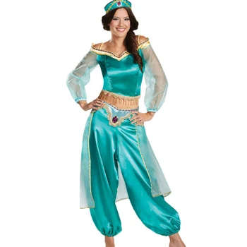 

Adult Magic Lamp Princess Glittery Sequins Cosplay 2Pcs Outfit Set Halloween Costume Female High Quality Party Costume Dress Up