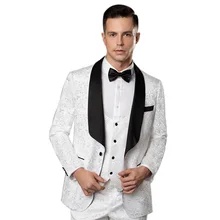 Slim Fit Белый Черный Красный мужские смокинги куртка брюки 3 комплекта Шаль Воротник пиджак для жениха костюмы XXS 5XL