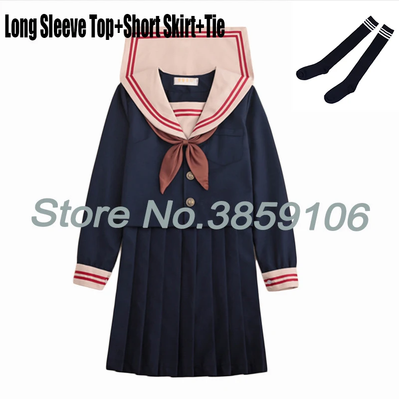 Long A With Socks UPHYD японская школьная форма косплей костюм аниме японский стиль униформа для девочки милый костюм моряка школьной формы - Цвет: Long A With Socks
