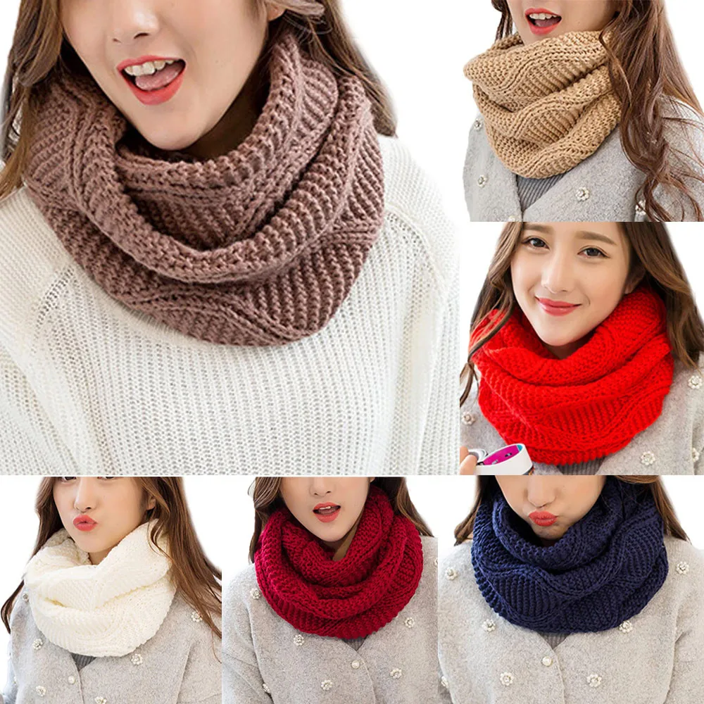 

2020 new autumn Winter Fashion Women Warm Knit Neck Circle Cowl Snood Multi-purpose Scarf Thermal Cowl Collar Circle Shawl #927