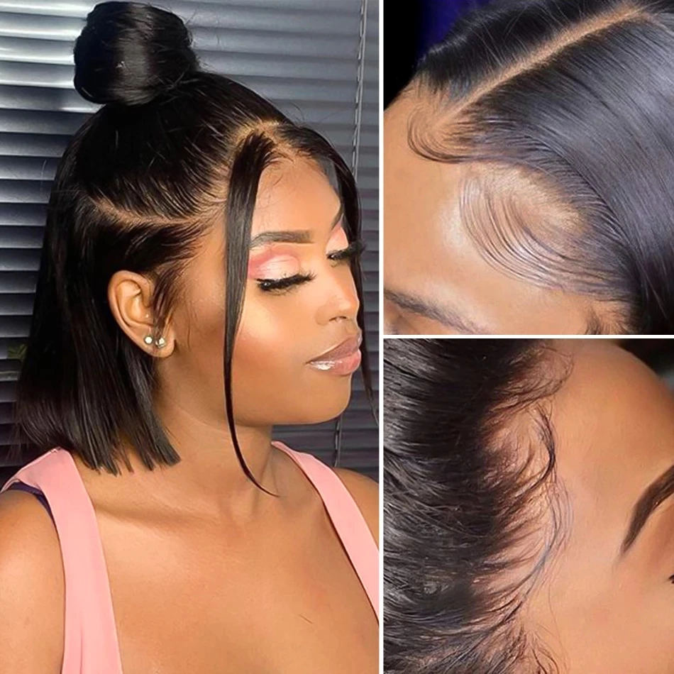 A&R Straight Short Bob Lace Front Human Hair Wigs Brazilian Closure Frontal Wig Pre Plucked Remy Glueless Bob Wig For Woman