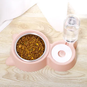 

Multifunctional pet double bowl penguin type non-wet mouth dual purpose dog bowl with water bottle penguin type